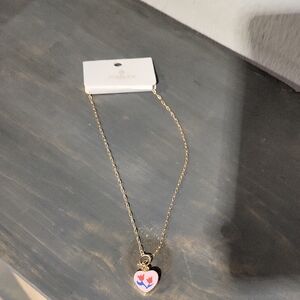 Jocelyn Gold Heart Necklace with Pink and Blue Accents
